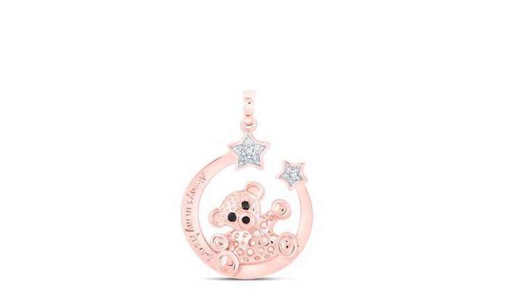 Sentimental 10K gold teddy bear charm with moon crescent and diamonds.