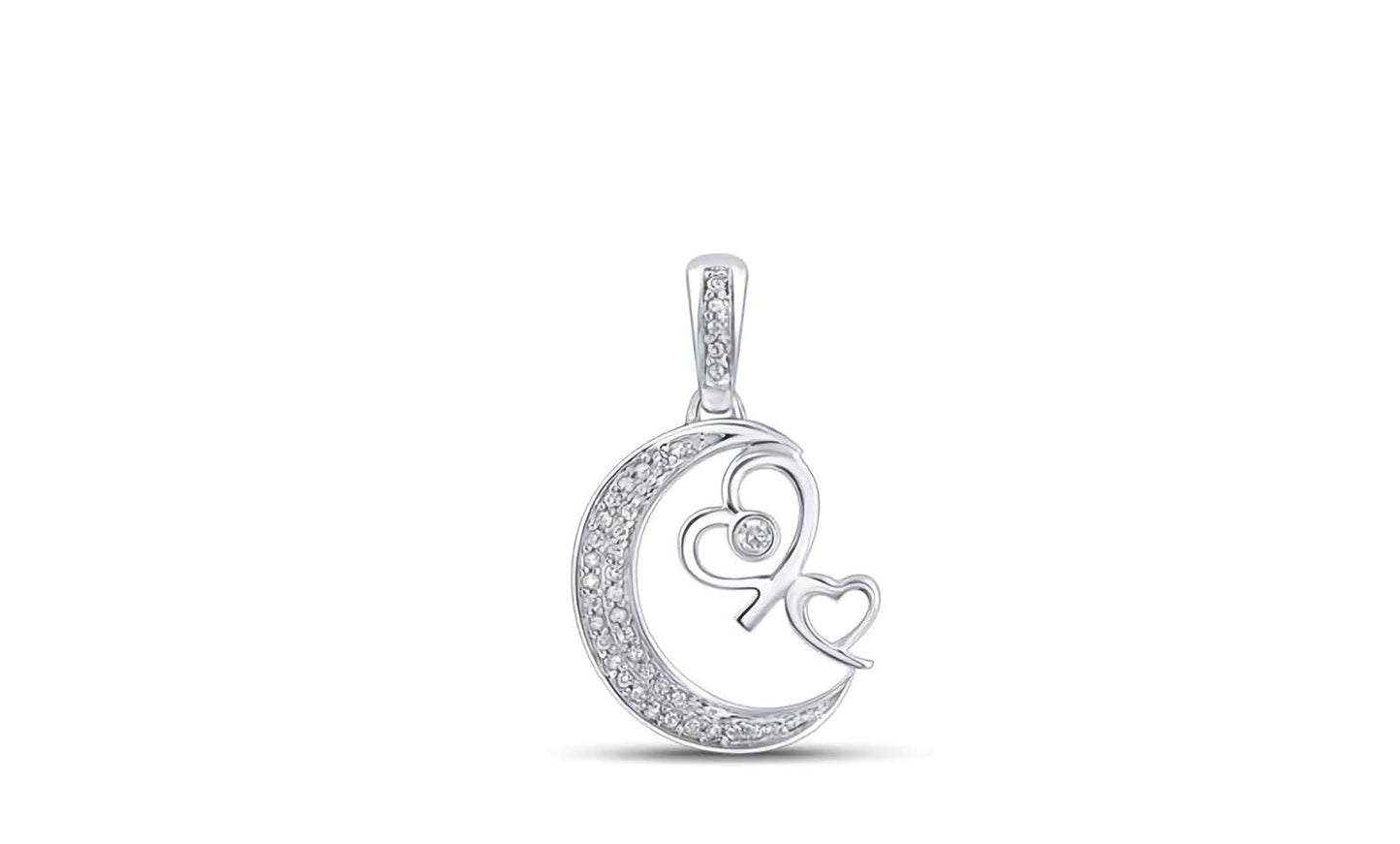 Close-up of 1/10 cttw diamonds in 10K gold crescent moon hearts charm
