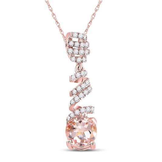 10K gold spiral pendant with 1 Ct round natural morganite and 1/5 Cttw diamonds
