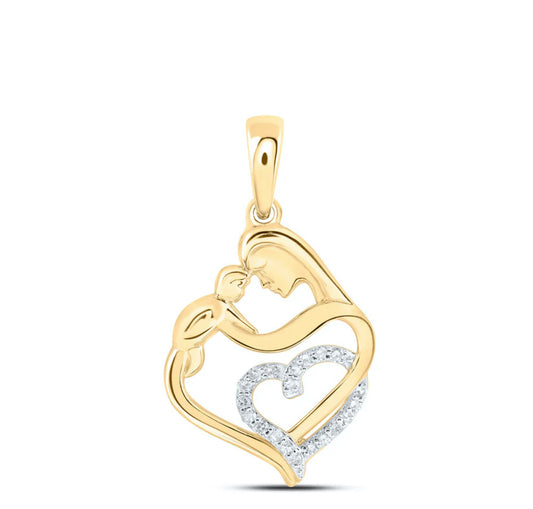 10K gold mother-child diamond pendant with 1/12 cttw for moms