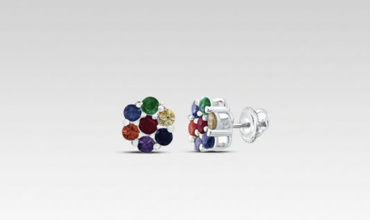 10k gold flower earrings with multi-color sapphires and natural gemstones, vibrant jewelry for women
