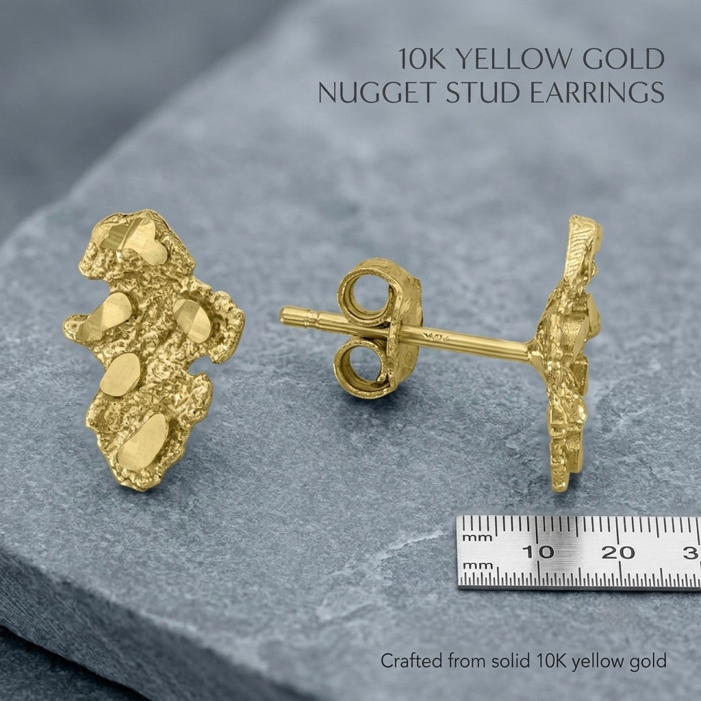 10k yellow gold nugget earrings with unique textured elegant design