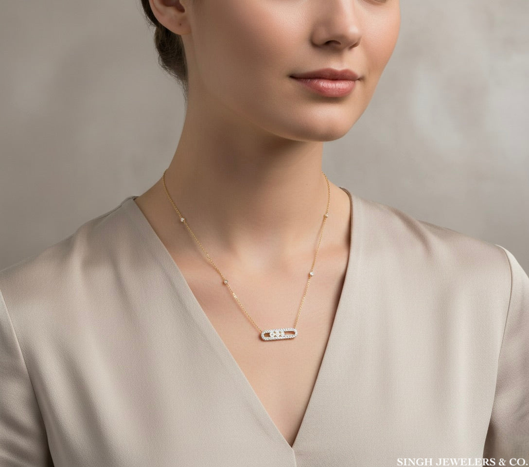 10K gold diamond paperclip necklace with natural diamonds