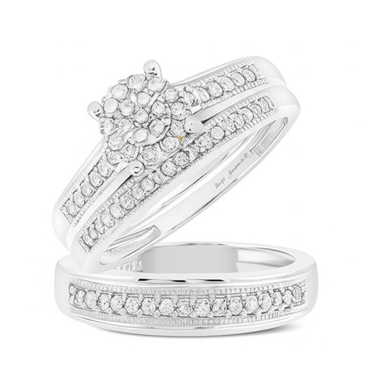 10K Gold Round Diamond Matching Trio Wedding Ring Set – 1/3 Cttw