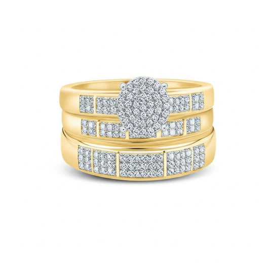 10K gold round-cut diamond trio wedding ring set – 1/3 Cttw