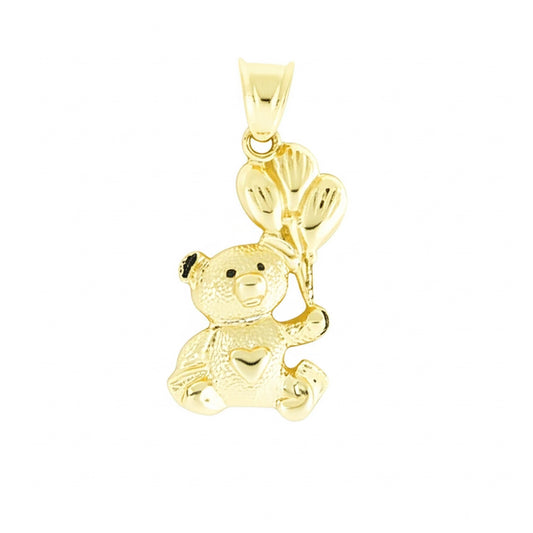 10k yellow gold teddy bear charm holding balloons pendant