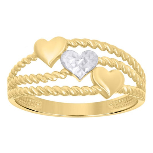 10K Gold Triple Heart Ring, Size 7 – A Symbol of Love