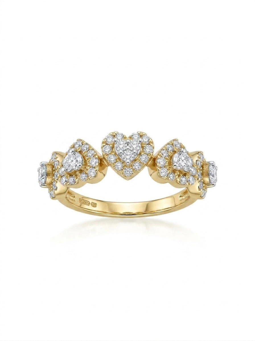 10K gold upside-down and upright hearts diamond ring with 0.62 carats total diamond weight