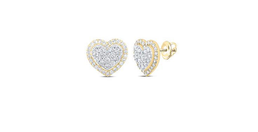 10K Halo Heart Diamond Stud Earrings 1/2 Cttw with Screw Back – Elegant and Secure