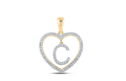 10K Heart 'C' Diamond Initial Charm with 1/5 Cttw and 18" Singapore Chain