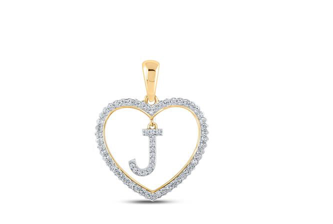 10K Heart 'J' Diamond Initial Charm with 1/5 Cttw Diamonds and 18” Singapore Chain