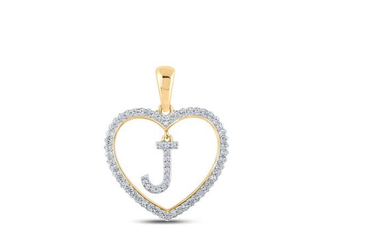 10K Heart 'J' Diamond Initial Charm with 1/5 Cttw Diamonds and 18” Singapore Chain
