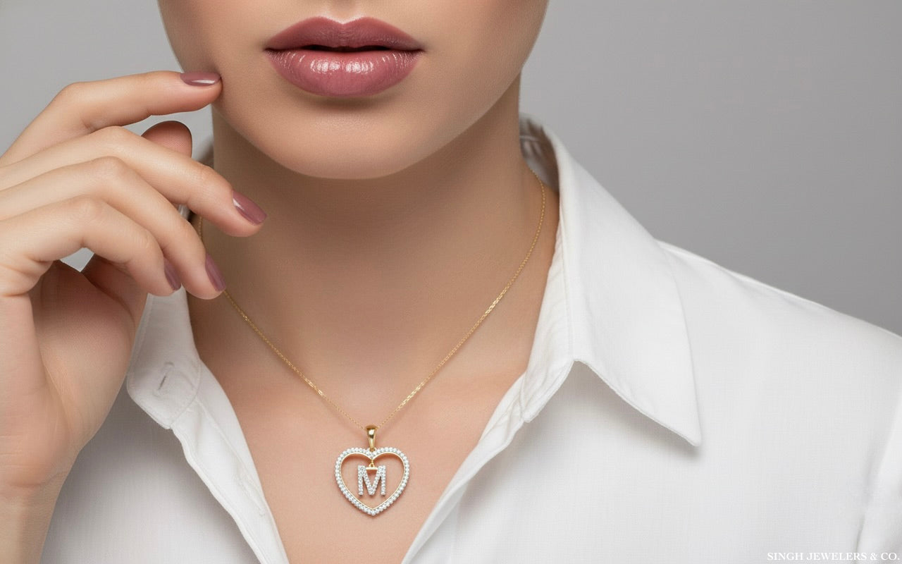 10k heart M diamond initial charm on chain