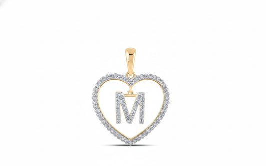 Heart-shaped pendant with letter 'M' on a white background