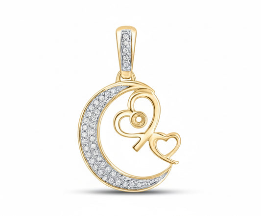 Gold pendant with moon and heart design on a white background
