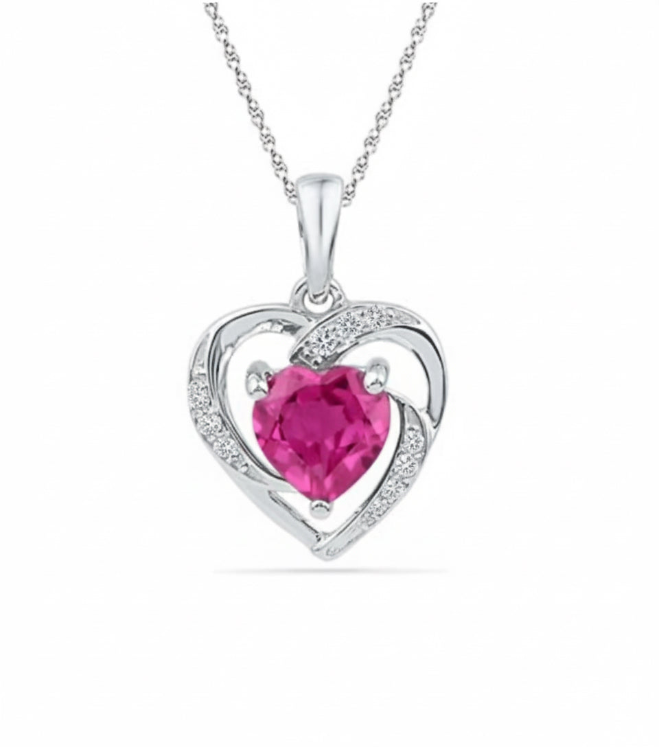 10K white gold lab-grown pink sapphire heart pendant