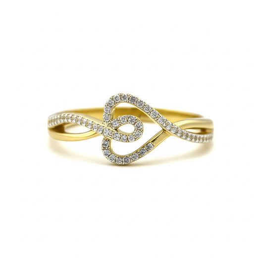 10K gold looped heart diamond ring with 0.15 carat round-cut stone