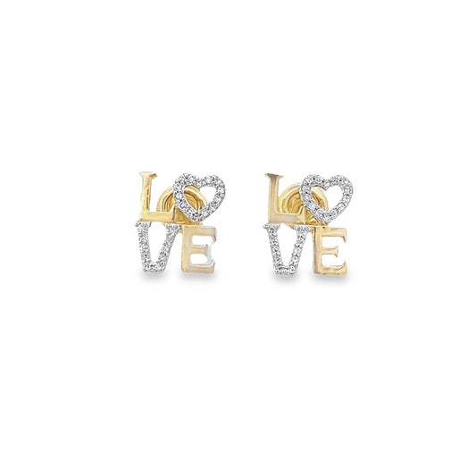 10k Love Diamond Studs Earrings | 1/5 Carat | Elegant Gold Jewelry