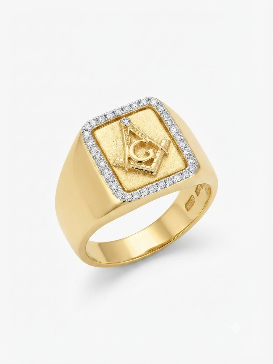 Masonic diamond design on 10K solid gold ring