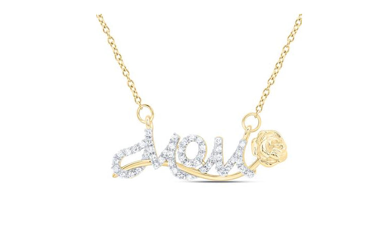 10K gold mom roses 1/8 Cttw diamond necklace 18"