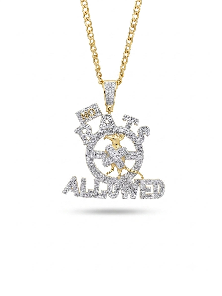Solid 10K yellow gold No Rats Allowed pendant featuring 1.05 CTTW natural diamonds.