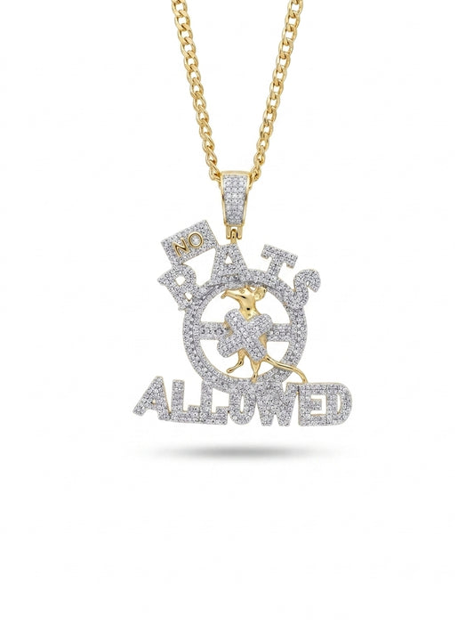 Solid 10K yellow gold No Rats Allowed pendant featuring 1.05 CTTW natural diamonds.