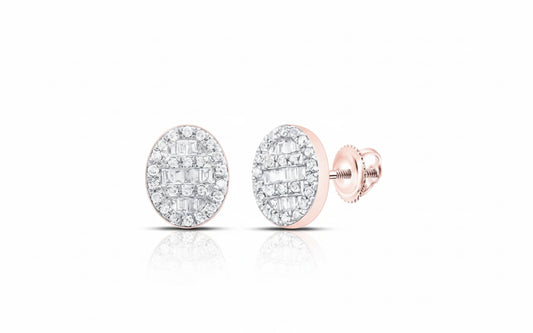 10K Rose Gold Oval Baguette Diamond Earrings with 1/4 CT total weight
