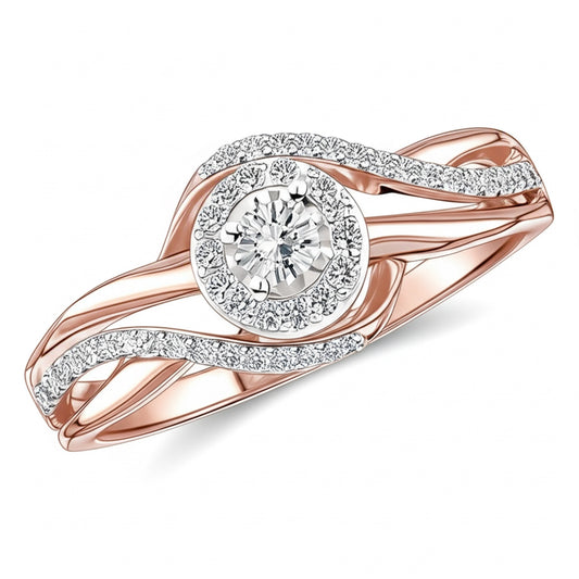 10K rose gold diamond bypass ring with 0.21 carats round-cut diamonds