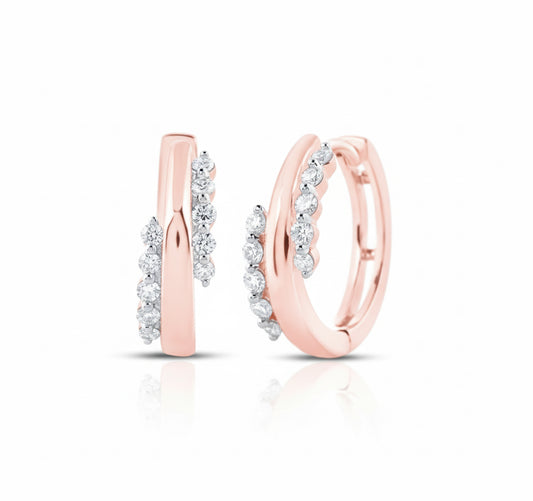 10K rose gold diamond hoop earrings with 1/5 carat total weight of round diamonds