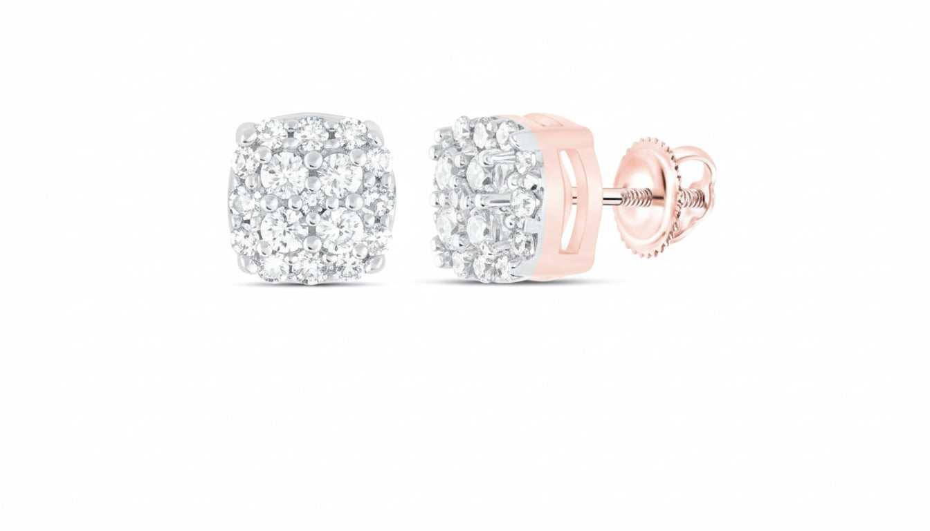 10k rose gold diamond studs earrings for men and women