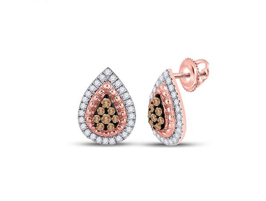 10k Rose Gold Pear Brown 1/3 Cttw Diamond Earrings with Screwbacks