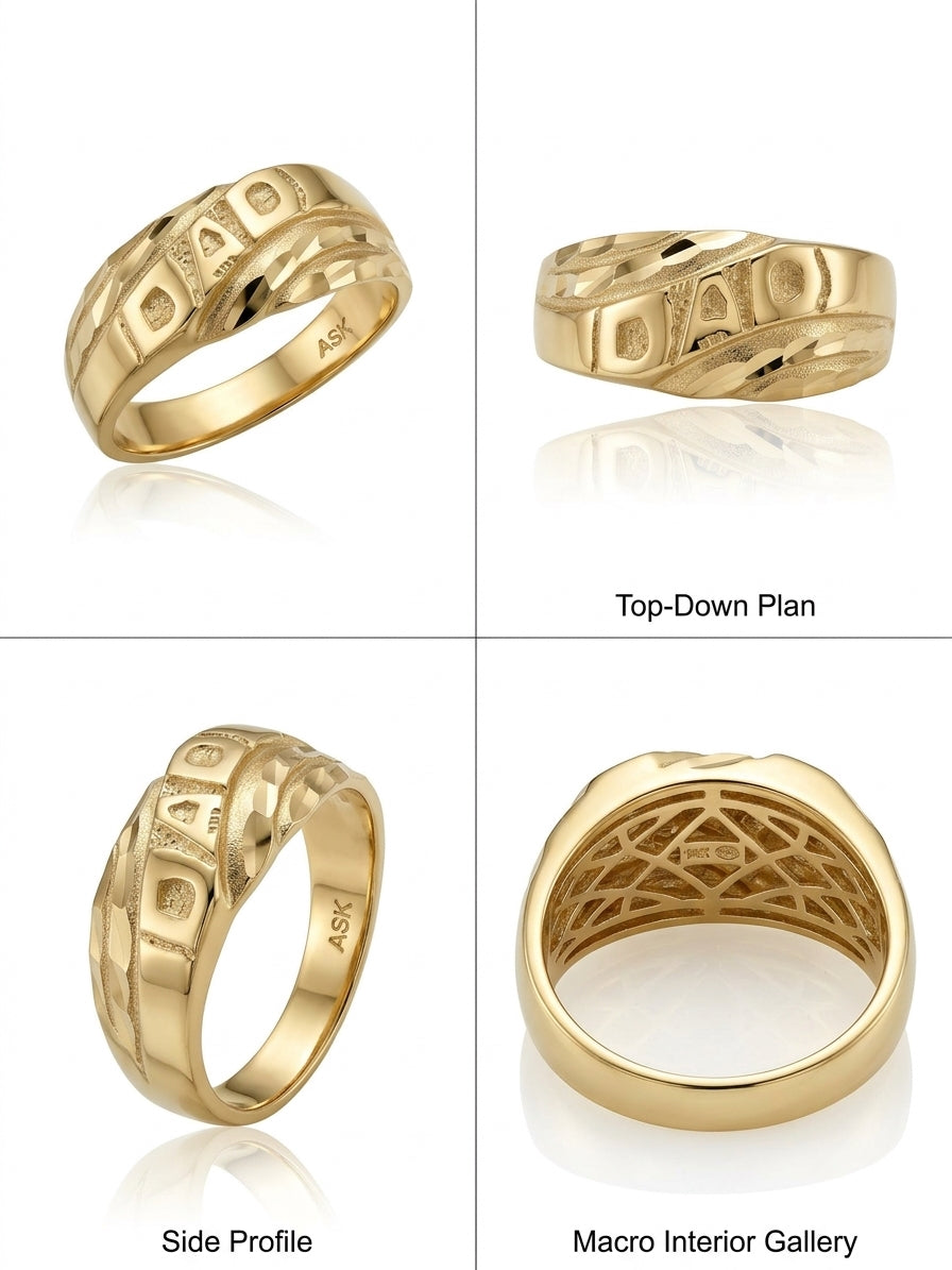 10K solid gold Dad ring with diamond-cut design, size 9 different angles