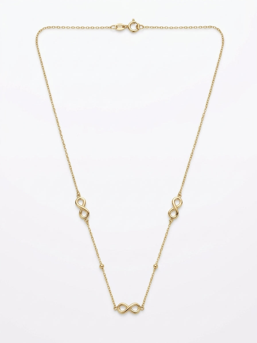 10K solid yellow gold triple infinity charms necklace