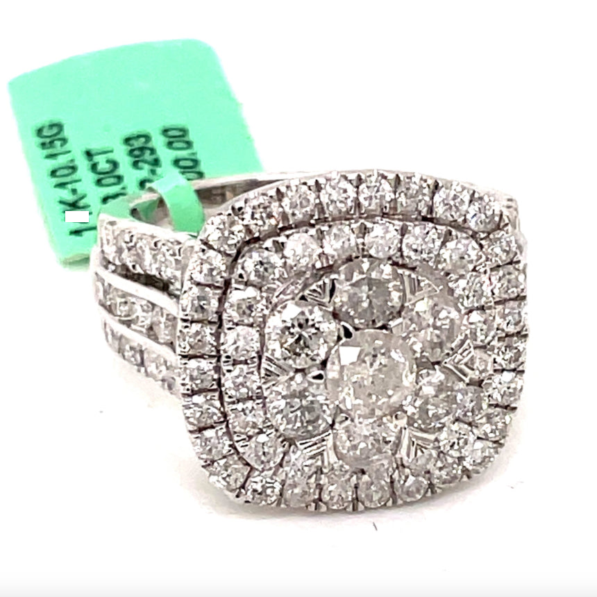 10K diamond engagement ring with 2.04 Cttw of round-cut diamonds and splint shank design, size 7