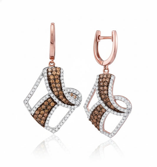 10K strawberry gold hoop earrings with brown diamonds, handcrafted fine jewelry