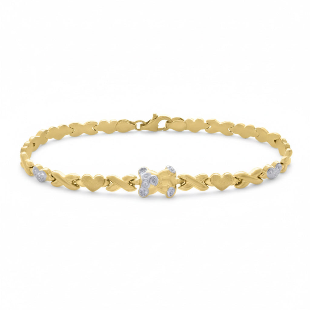10K two-tone gold bracelet with teddy bear charms