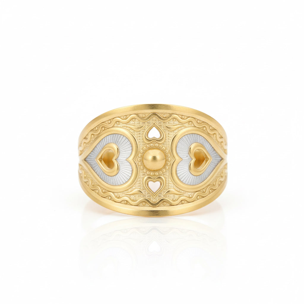 Front view of 10K Two-Tone Heart Band Ring