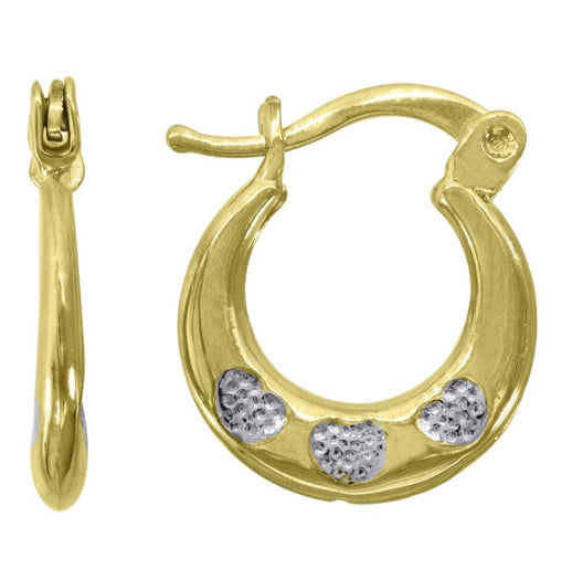 10K two-tone Turkish heart hoop earrings in yellow and white gold