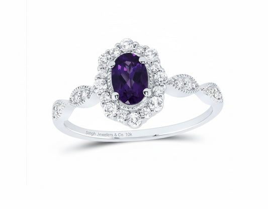 10K white gold lab-grown amethyst and sapphire ring