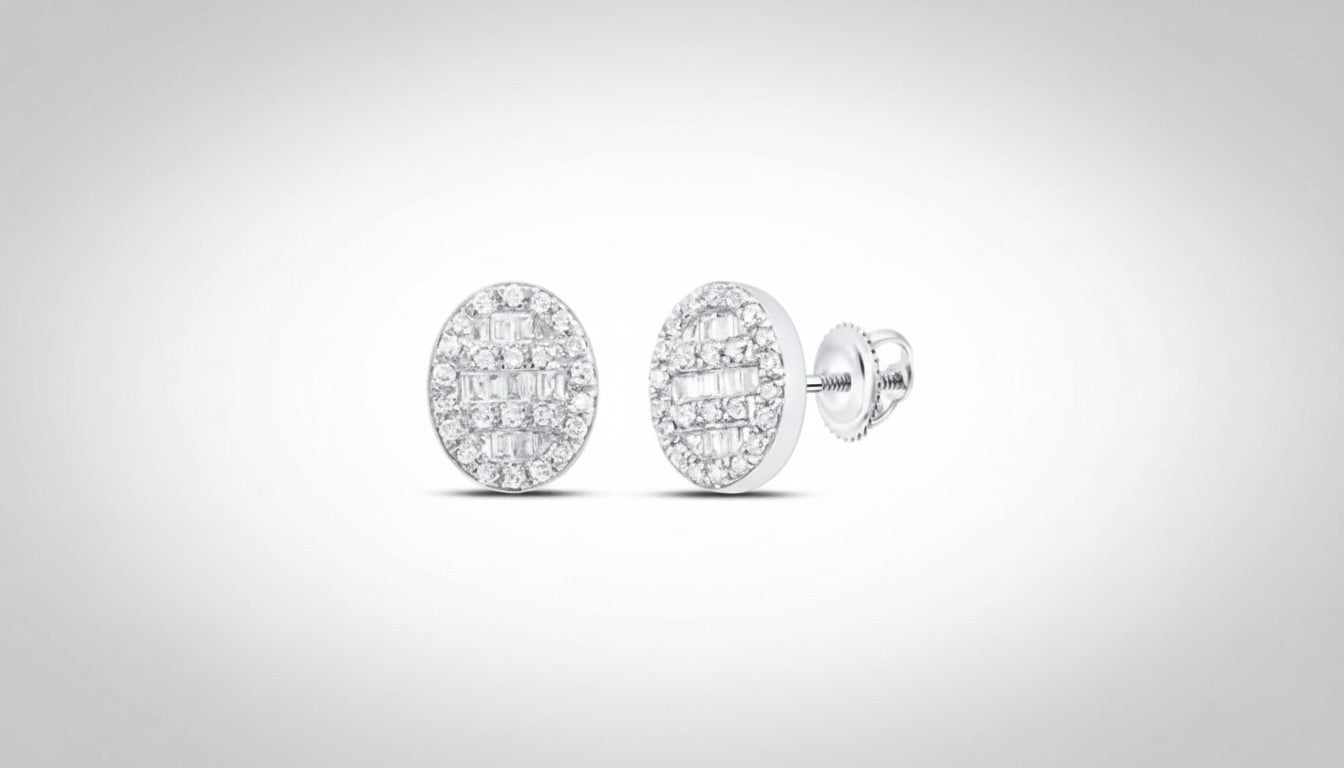 10K White Gold Oval Baguette Diamond Earrings with 1/4 CT total weight