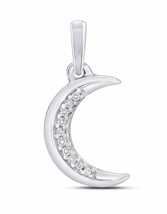 10K white gold crescent moon and star pendant with .03 CTTW round diamonds, no chain included