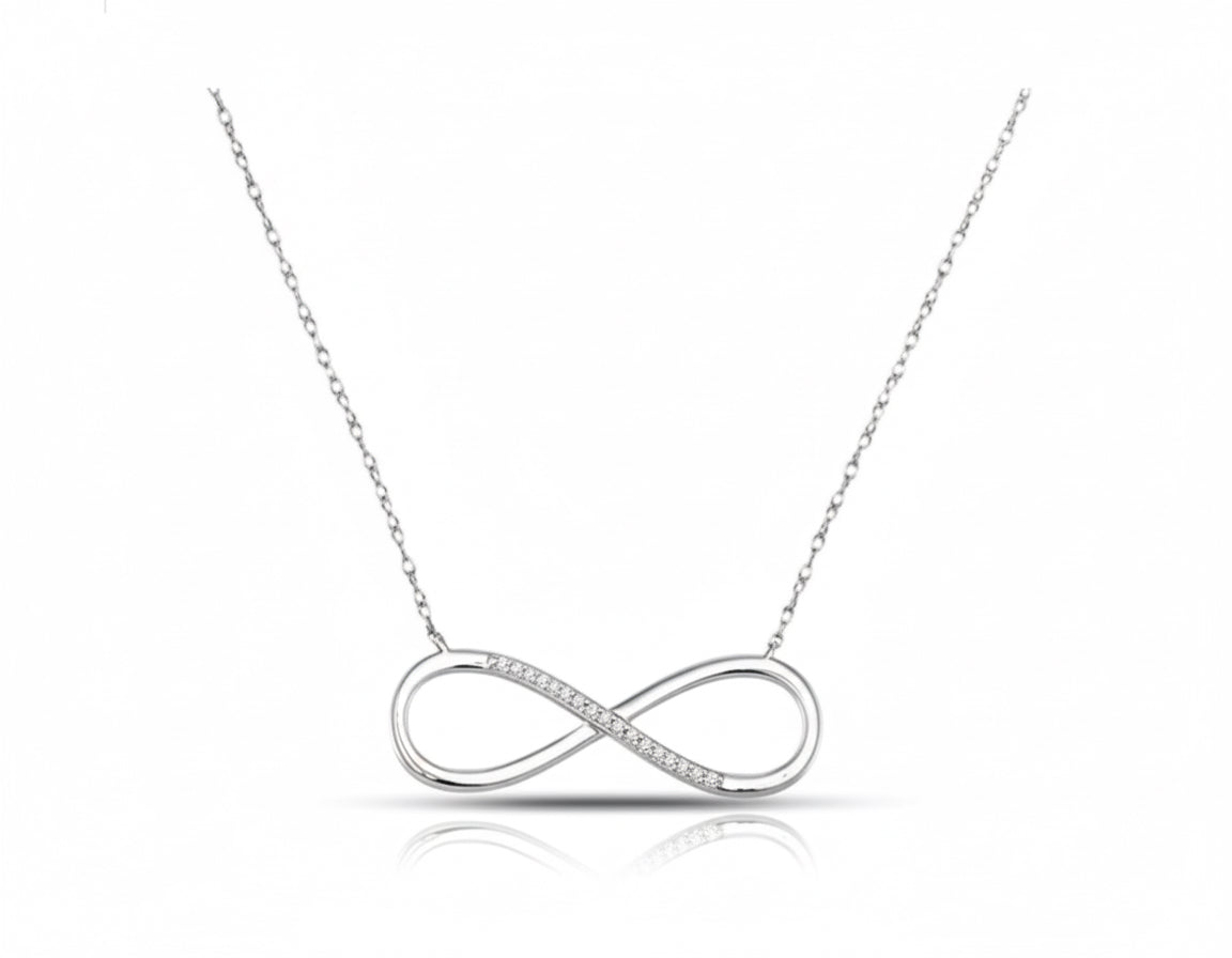 10K white gold infinity pendant necklace with 1/20 ctw round diamonds – 18 inch chain