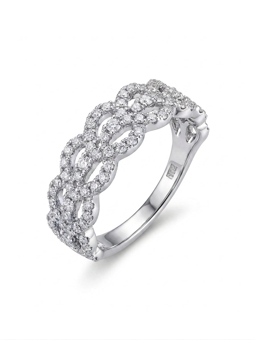 Diamond lattice ring crafted in genuine 10K white gold