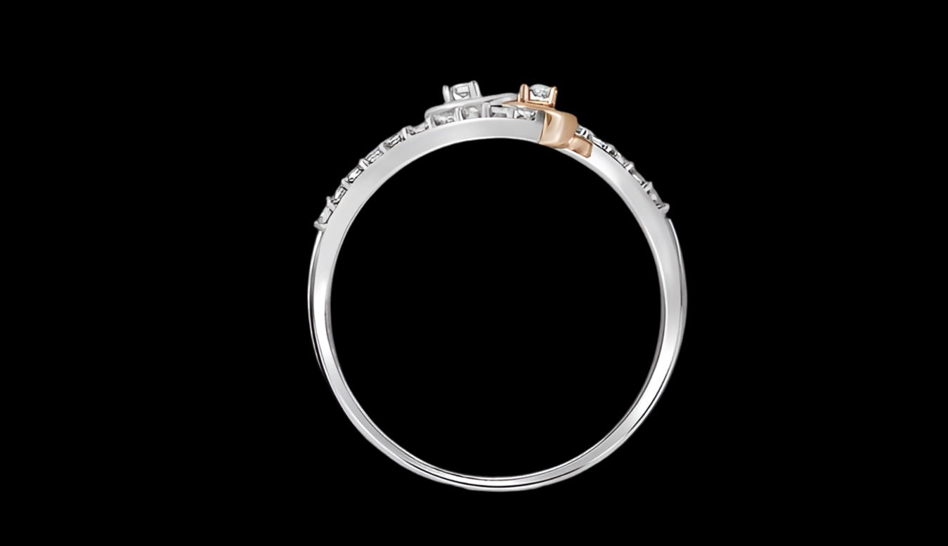 Elegant 10k white gold double hearts ring with 1/5 Cttw round diamonds, size 7