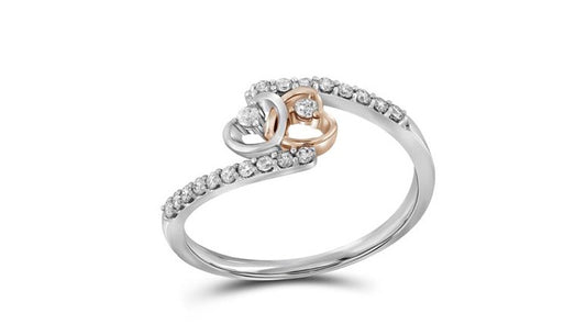 Romantic 10k white gold double hearts promise ring with diamonds, 1/5 Cttw, size 7
