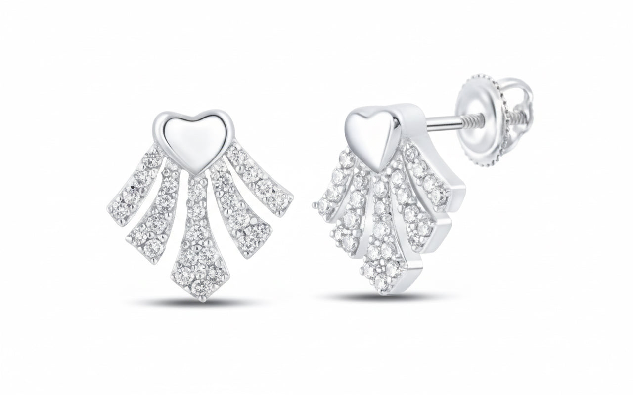 Elegant 10K yellow gold heart diamond earrings with screw back closures, showcasing a classic design with brilliant round diamonds.