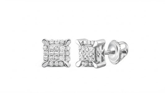 10K white gold kite cluster earrings with 1/20 CTW round diamonds