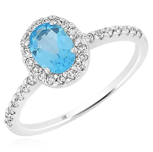 10K White Gold Lab Grown Oval Topaz & 1/4 Cttw Diamonds Ring – Size 7
