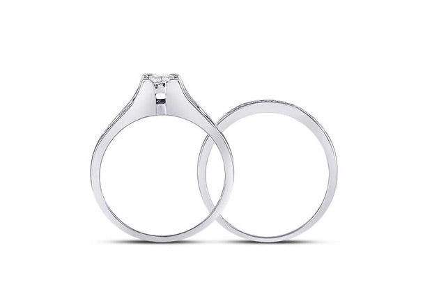 10K White Gold Princess Cut 1/2 Cttw Diamond Bridal Ring Set, Forever Bride, Size 7