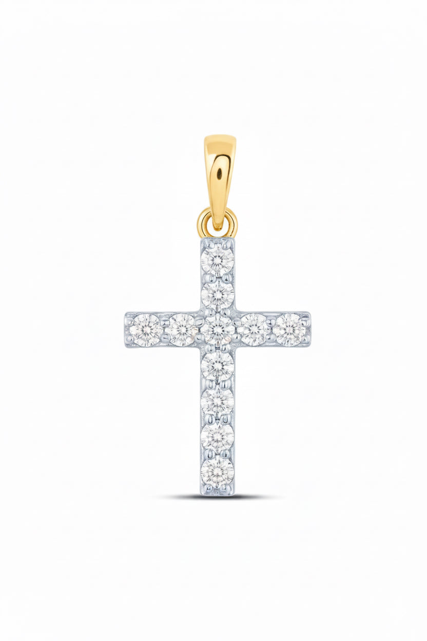 10k yellow gold 1/4 CTW diamond cross pendant